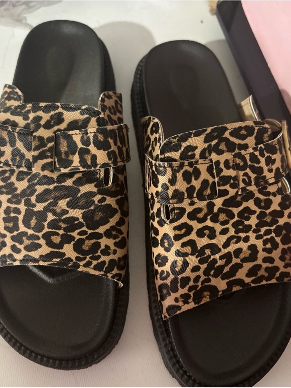 Kids Leopard Print Slide Sandals - Tan/Black